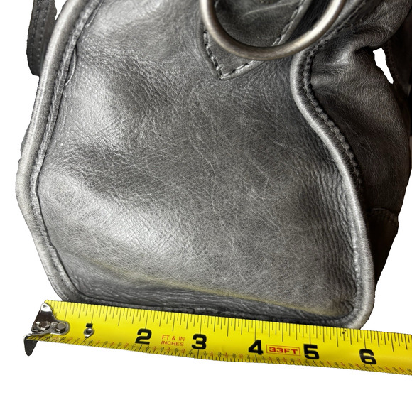 Frye Leather Satchel Shoulder Bag Gray Purse Tote Handbag Med Crossbody Silver - Picture 13 of 16